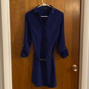 Blue belted shirt dress